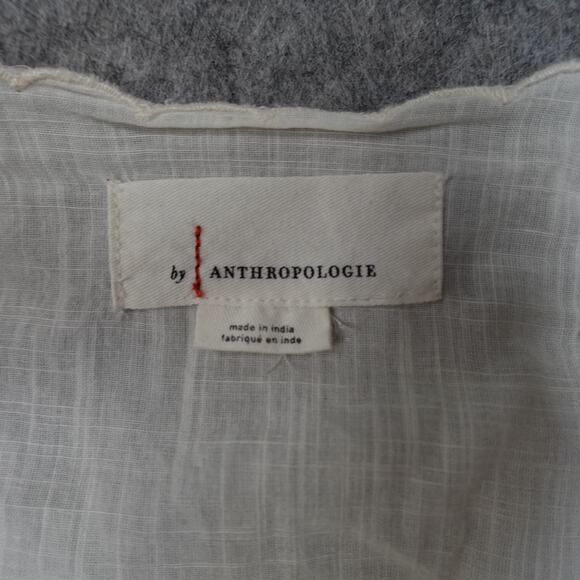 Anthropologie Top Womens Medium? Lace V-Neck Blouse Boxy Cream Peplum - Picture 5 of 12